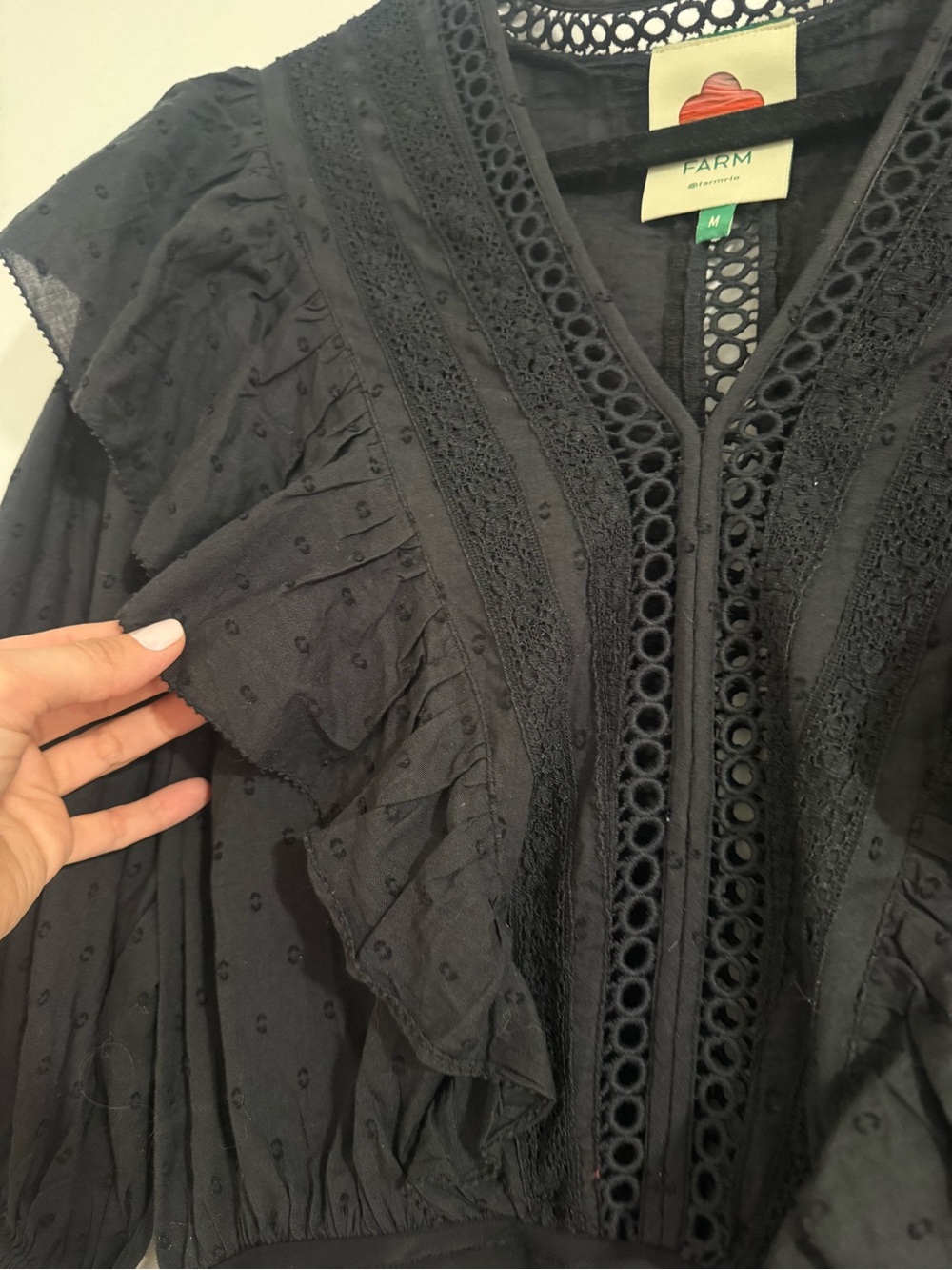 FARM Rio Black Ruffled V-Neck Bodysuit - Picture 3 of 3